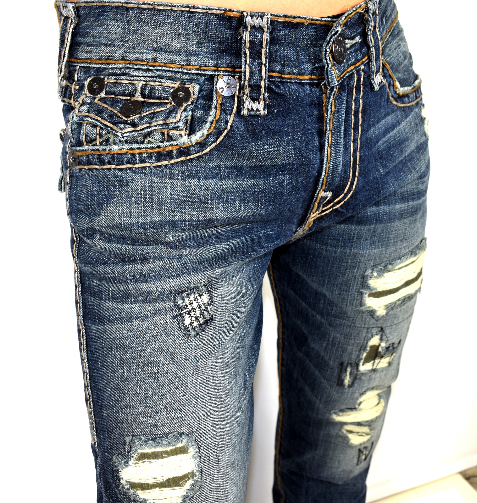 True Religion Men’s Geno Distressing Repaired Slim Super T Jeans